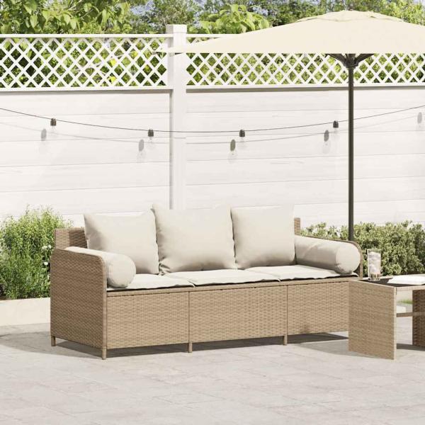 ARDEBO.de - Gartensofa mit Kissen 3-Sitzer Beige Poly Rattan