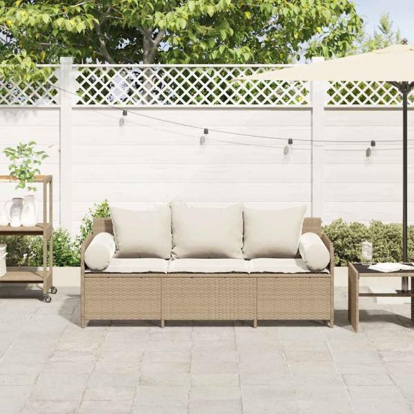 Gartensofa mit Kissen 3-Sitzer Beige Poly Rattan