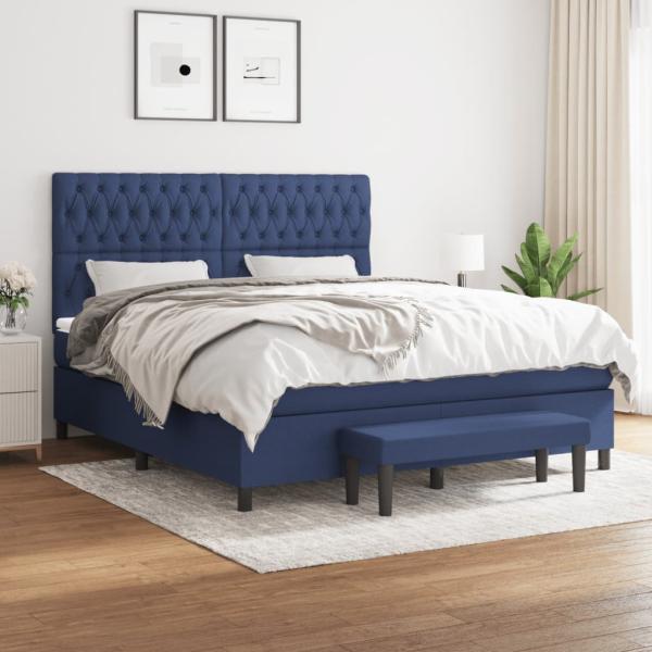 ARDEBO.de - Boxspringbett mit Matratze Blau 180x200 cm Stoff