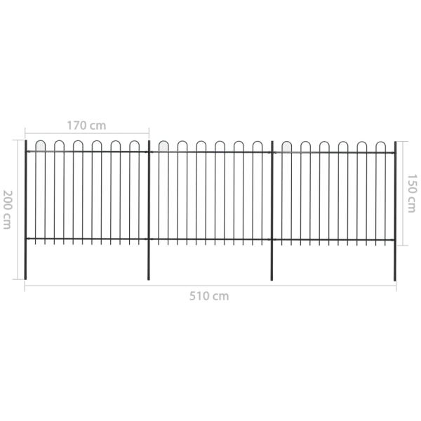 Gartenzaun mit Bügel-Design Stahl 5,1 x 1,5 m Schwarz