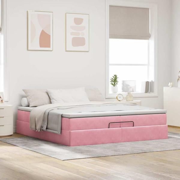 Ottoman-Bett mit Matratzen Rosa 200x200 cm Samt