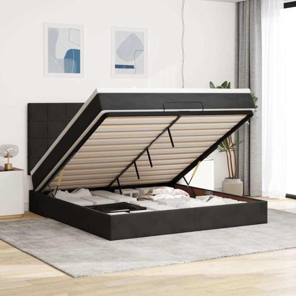 ARDEBO.de - Ottoman-Bett mit Matratzen Schwarz 180x200 cm Samt