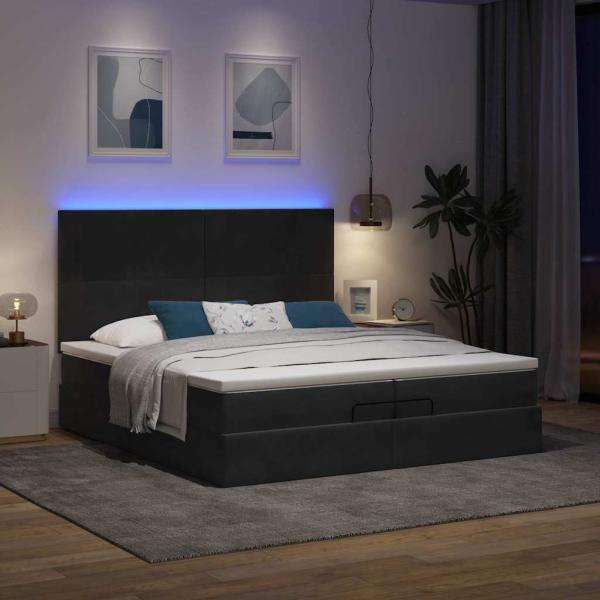 Ottoman-Bett mit Matratzen & LEDs Schwarz 200x200 cm Samt