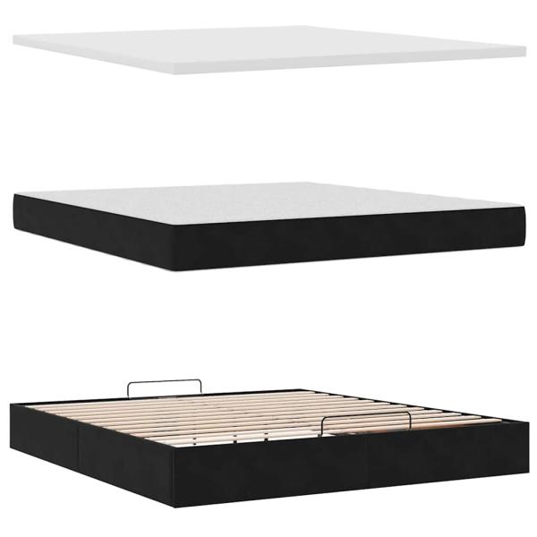 Ottoman-Bett mit Matratzen & LEDs Schwarz 200x200 cm Samt