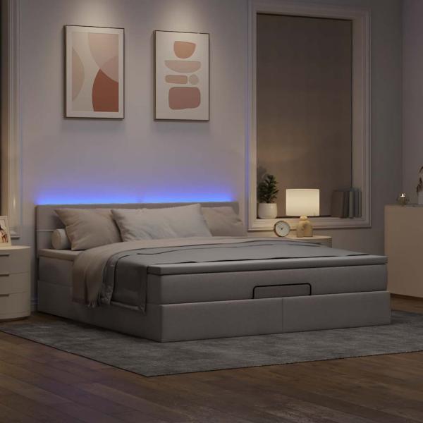 Ottoman-Bett mit Matratze & LEDs Taupe 160x200 cm Stoff