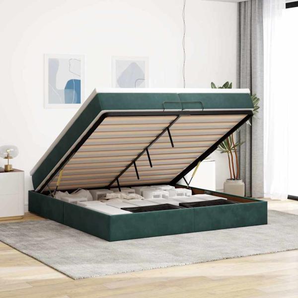 ARDEBO.de - Ottoman-Bett mit Matratzen Dunkelgrün 200x200 cm Samt