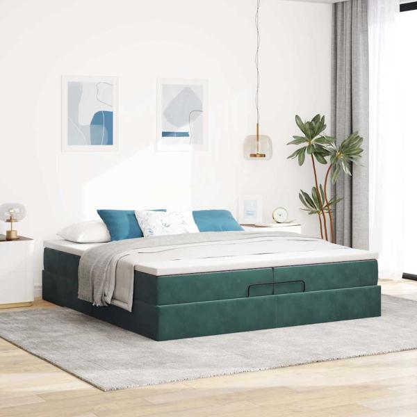 Ottoman-Bett mit Matratzen Dunkelgrün 200x200 cm Samt
