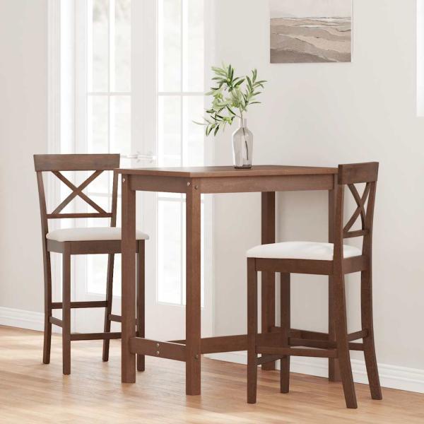 Barhocker mit Kissen 2 Stk. Braun Massivholz Gummibaum