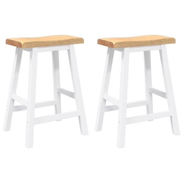 Barhocker 2 Stk. Weiß Massivholz Gummibaum