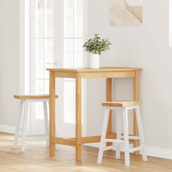 Barhocker 2 Stk. Weiß Massivholz Gummibaum