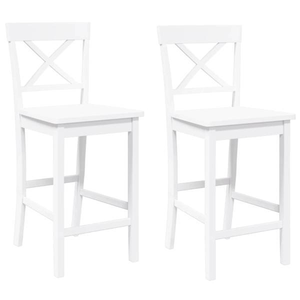 Barhocker 2 Stk. Weiß Massivholz Gummibaum