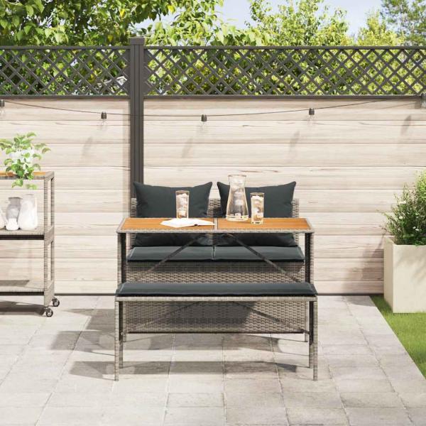 3-tlg. Garten-Essgruppe mit Kissen Grau Poly Rattan