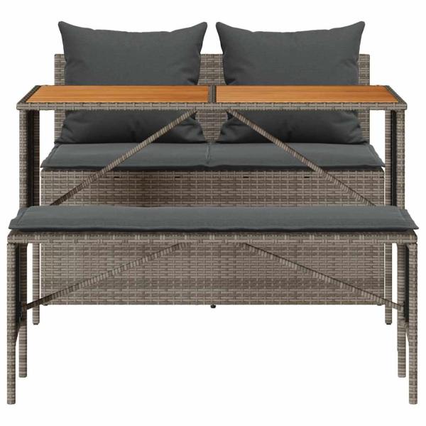 3-tlg. Garten-Essgruppe mit Kissen Grau Poly Rattan