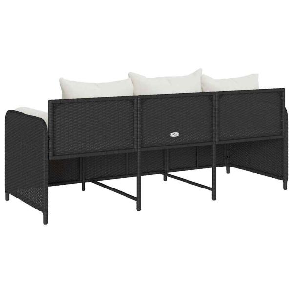 Gartensofa mit Kissen 3-Sitzer Schwarz Poly Rattan