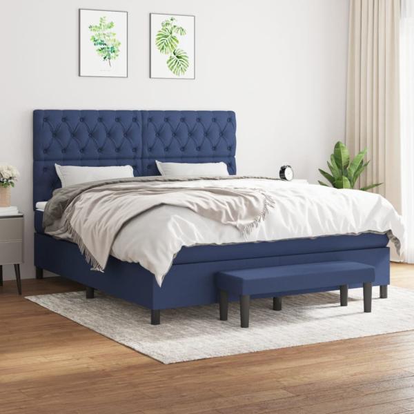 ARDEBO.de - Boxspringbett mit Matratze Blau 160x200 cm Stoff