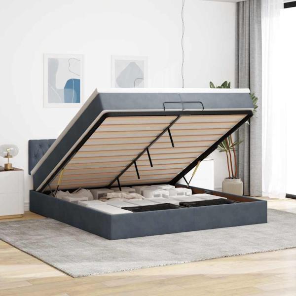 ARDEBO.de - Ottoman-Bett mit Matratzen & LEDs Dunkelgrau 200x200 cm Samt