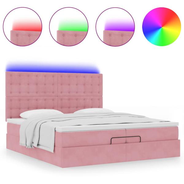 Ottoman-Bett mit Matratzen & LEDs Rosa 200x200 cm Samt