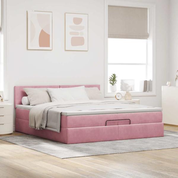 Ottoman-Bett mit Matratze Rosa 200x200 cm Samt
