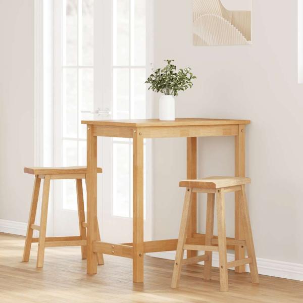 Barhocker 2 Stk. Natur Massivholz Gummibaum