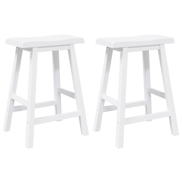 Barhocker 2 Stk. Weiß Massivholz Gummibaum