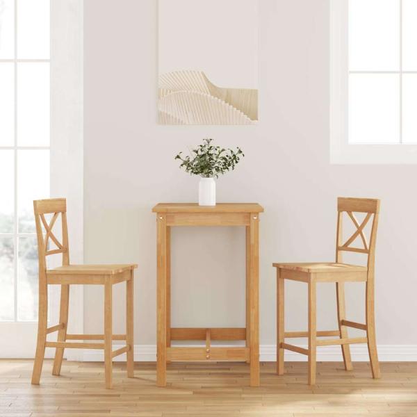 ARDEBO.de - Barhocker 2 Stk. Natur Massivholz Gummibaum