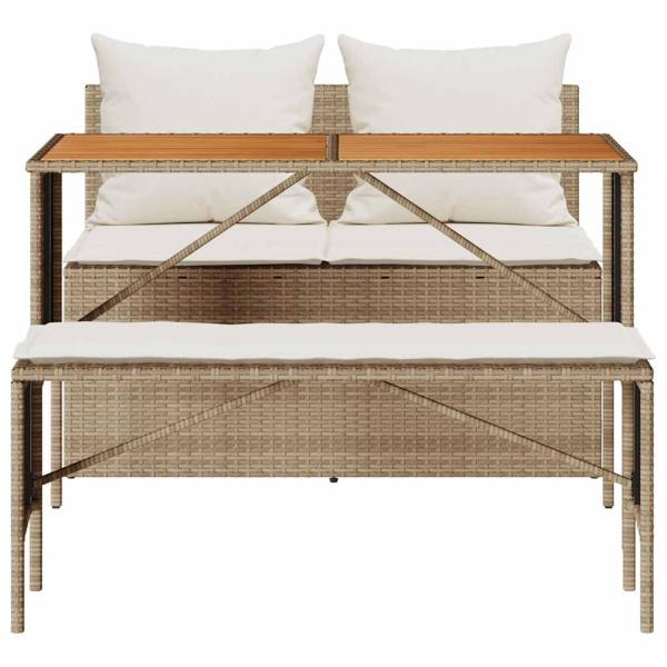 3-tlg. Garten-Essgruppe mit Kissen Beige Poly Rattan