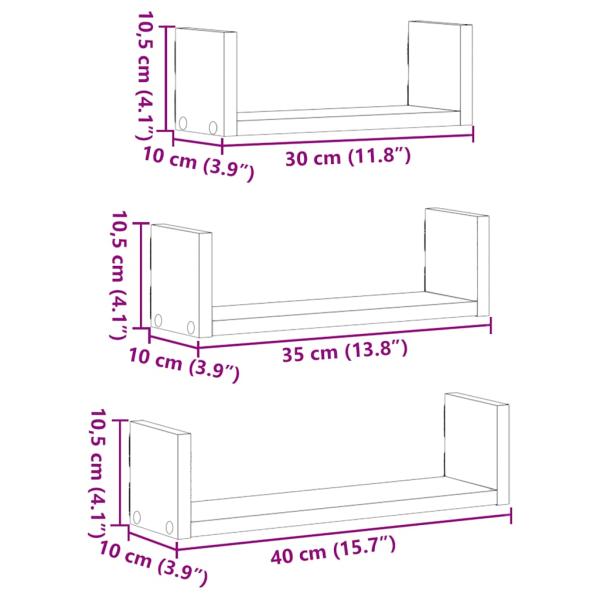 Wandregale 3 Stk. Schwarz Eichen-Optik Holzwerkstoff