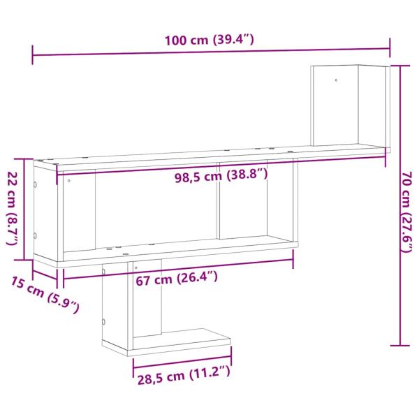 Wandregal Schwarz Eichen-Optik 100x15x70 cm Holzwerkstoff
