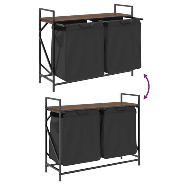 Wäschekorb 2 Fächer mit Ablage Braun Eichen-Optik