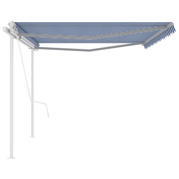 Markise Automatisch Einziehbar mit Pfosten 5x3,5 m Blau & Weiß