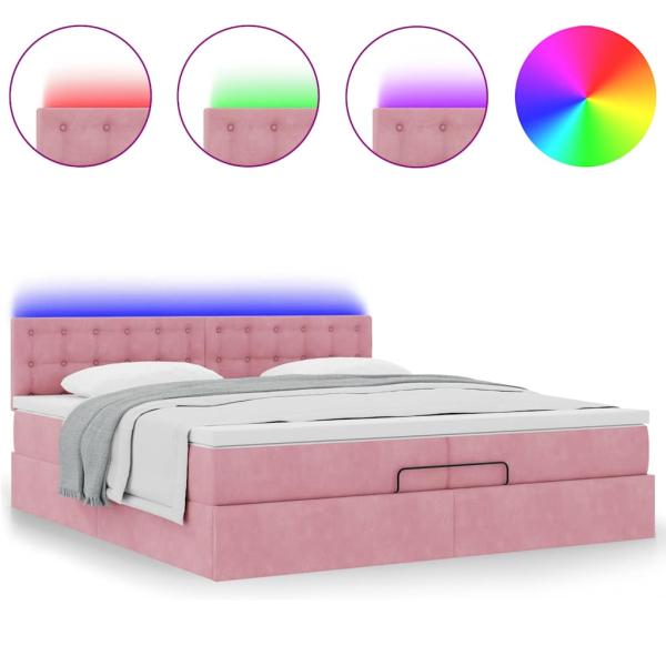 Ottoman-Bett mit Matratzen & LEDs Rosa 200x200 cm Samt