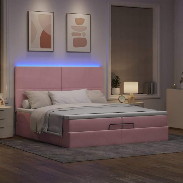 Ottoman-Bett mit Matratzen & LEDs Rosa 200x200 cm Samt