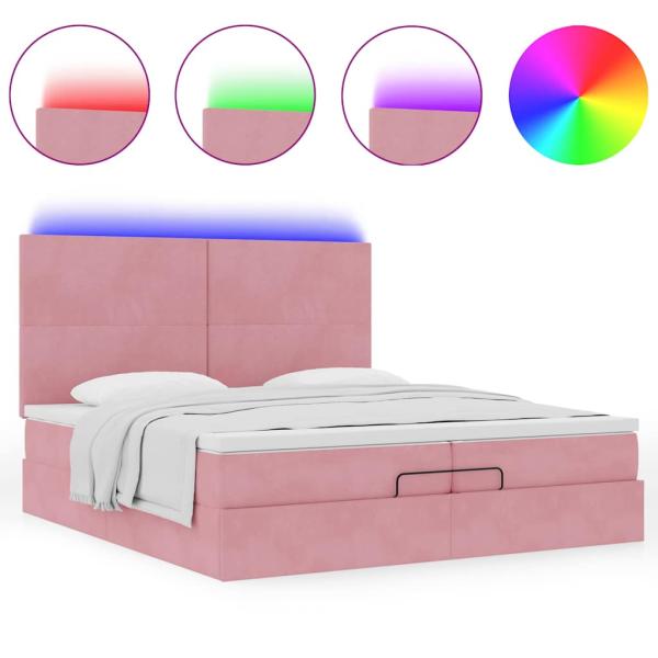 Ottoman-Bett mit Matratzen & LEDs Rosa 200x200 cm Samt