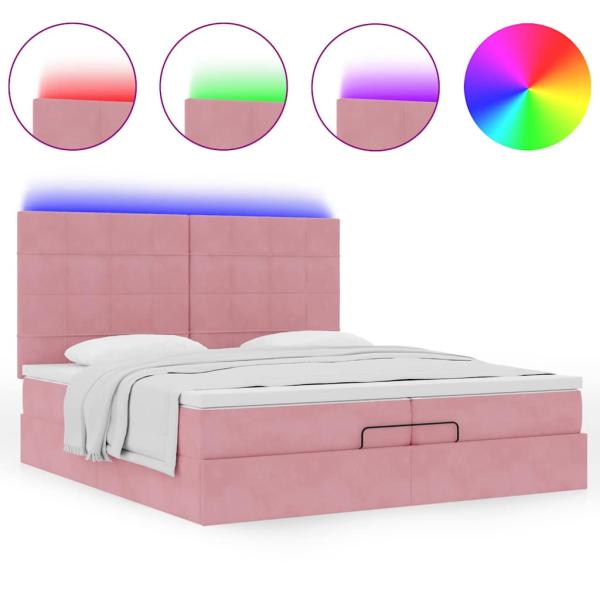 Ottoman-Bett mit Matratzen & LEDs Rosa 200x200 cm Samt