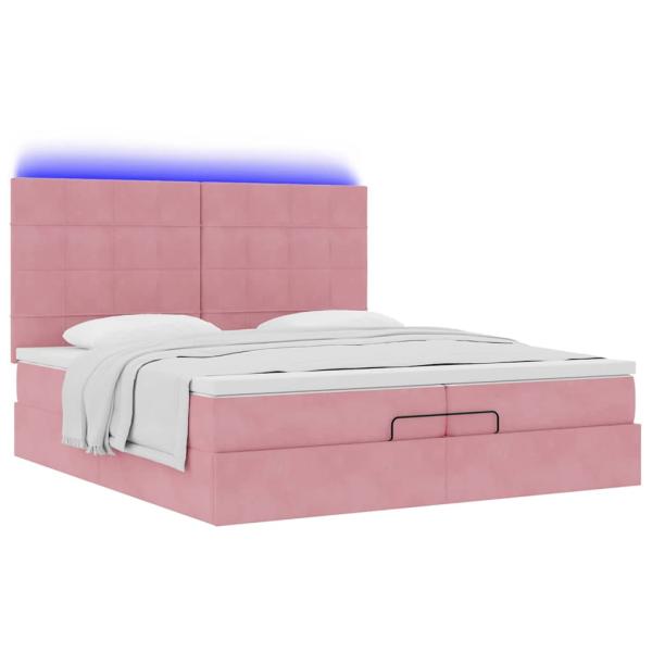 Ottoman-Bett mit Matratzen & LEDs Rosa 200x200 cm Samt