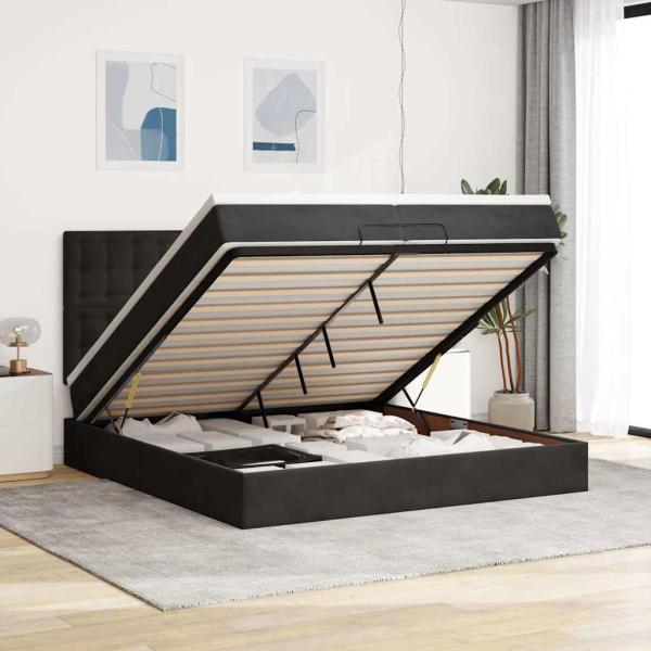 ARDEBO.de - Ottoman-Bett mit Matratzen & LEDs Schwarz 200x200 cm Samt