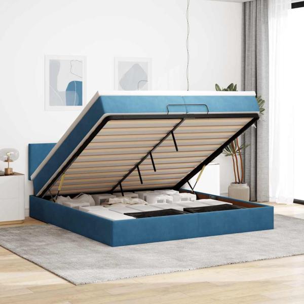 ARDEBO.de - Ottoman-Bett mit Matratze Dunkelblau 200x200 cm Samt