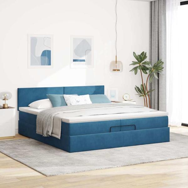 Ottoman-Bett mit Matratze Dunkelblau 200x200 cm Samt