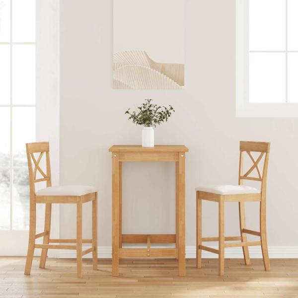 ARDEBO.de - Barhocker mit Kissen 2 Stk. Natur Massivholz Gummibaum