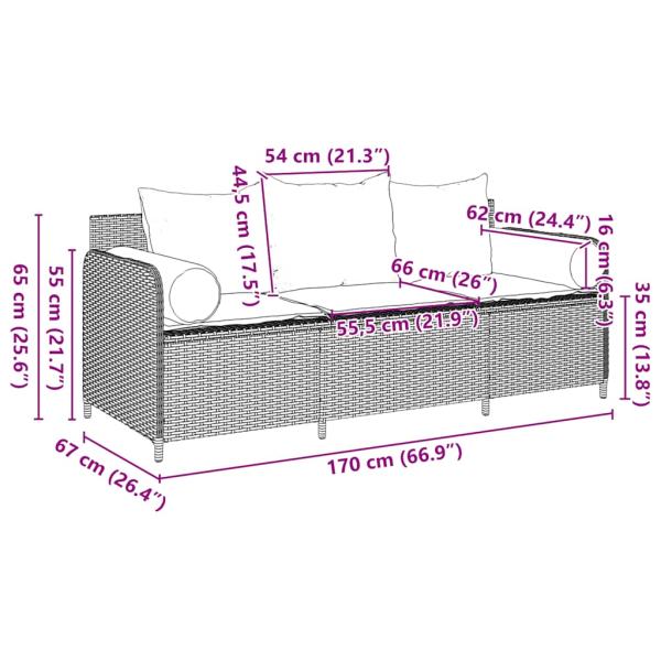 ARDEBO.de - Gartensofa mit Kissen 3-Sitzer Hellgrau Poly Rattan
