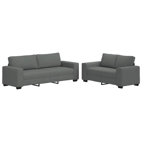 2-tlg. Sofagarnitur mit Kissen Dunkelgrau Stoff