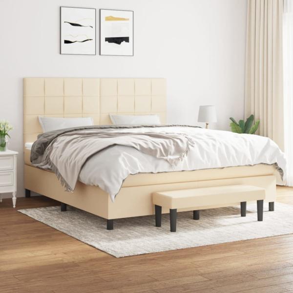 ARDEBO.de - Boxspringbett mit Matratze Creme 160x200 cm Stoff