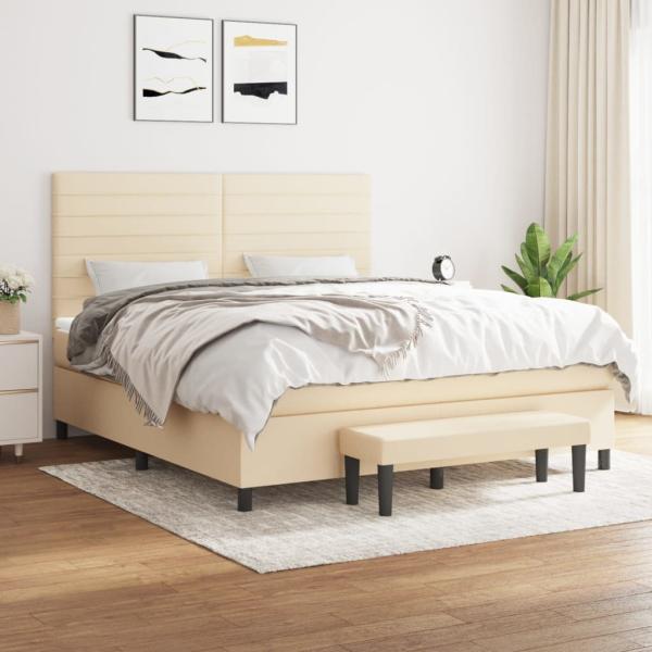 ARDEBO.de - Boxspringbett mit Matratze Creme 160x200 cm Stoff