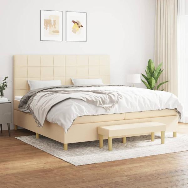 ARDEBO.de - Boxspringbett mit Matratze Creme 200x200 cm Stoff