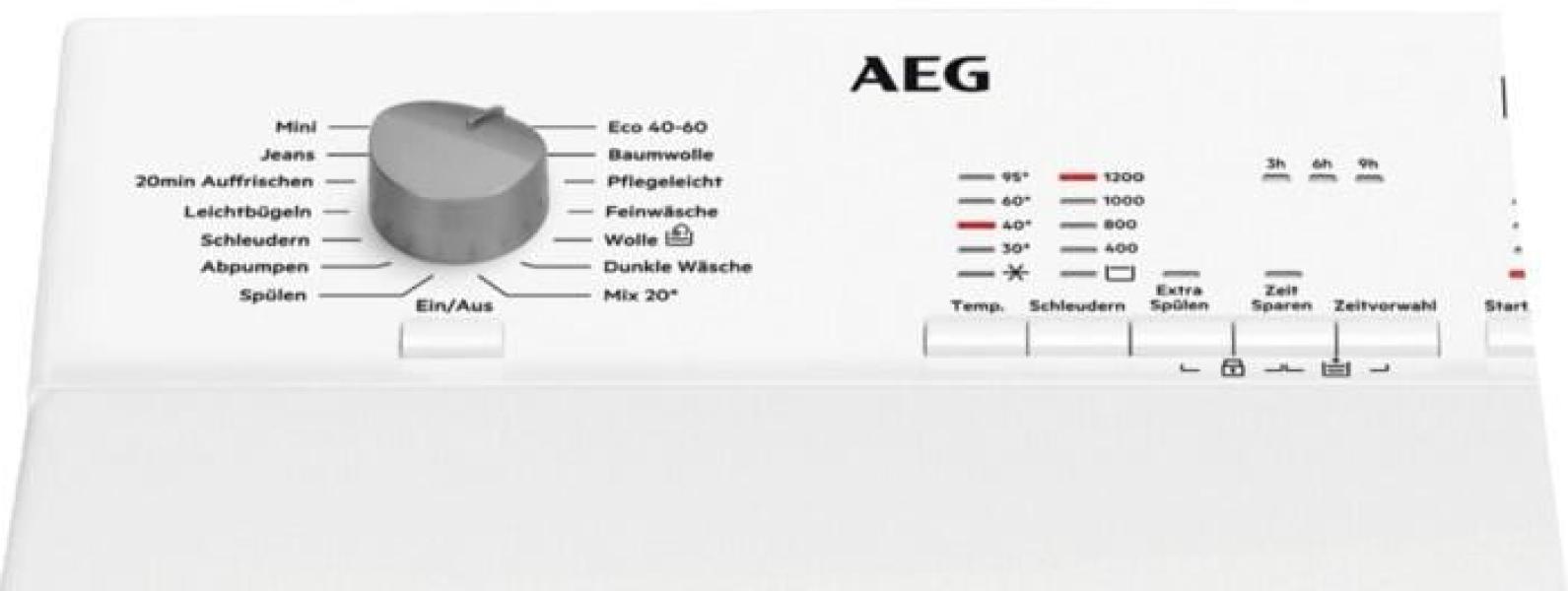 AEG L5TBB30260 6kg Toplader, 40 cm breit, 1200 U/Min, Kindersicherung, ProSense-Mengenautomatik, Startzeitvorwahl, Nachlegefunktion, weiß
