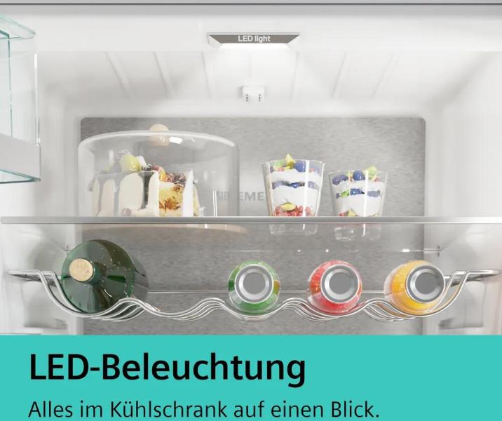 Siemens KI82LNSE0 iQ100 Einbaukühlschrank mit Gefrierfach, Nischenhöhe 177,5 cm, 280 L, Schleppscharnier, super Cooling, safety Glas, vario Zone