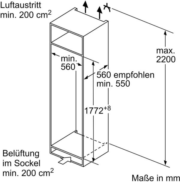 Siemens KI82LNSE0 iQ100 Einbaukühlschrank mit Gefrierfach, Nischenhöhe 177,5 cm, 280 L, Schleppscharnier, super Cooling, safety Glas, vario Zone
