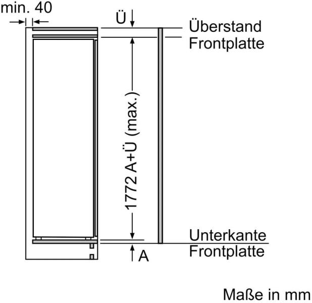 Siemens KI82LNSE0 iQ100 Einbaukühlschrank mit Gefrierfach, Nischenhöhe 177,5 cm, 280 L, Schleppscharnier, super Cooling, safety Glas, vario Zone