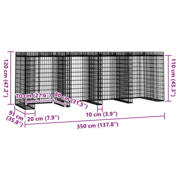 Gabionen-Mülltonnenbox 350x91x120 cm Verzinktes Eisen