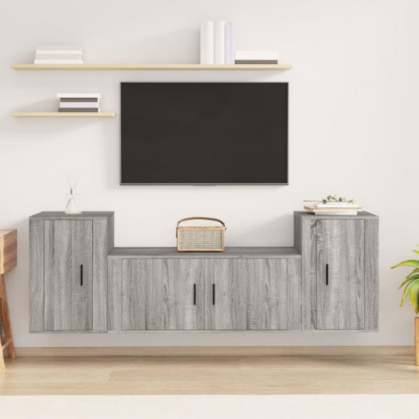 ARDEBO.de - 3-tlg. TV-Schrank-Set Grau Sonoma Holzwerkstoff
